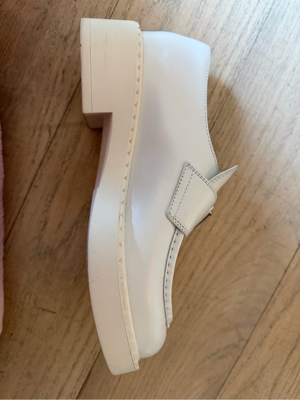 Authentic Prada Triangle White Leather Loafers - Picture 6 of 16